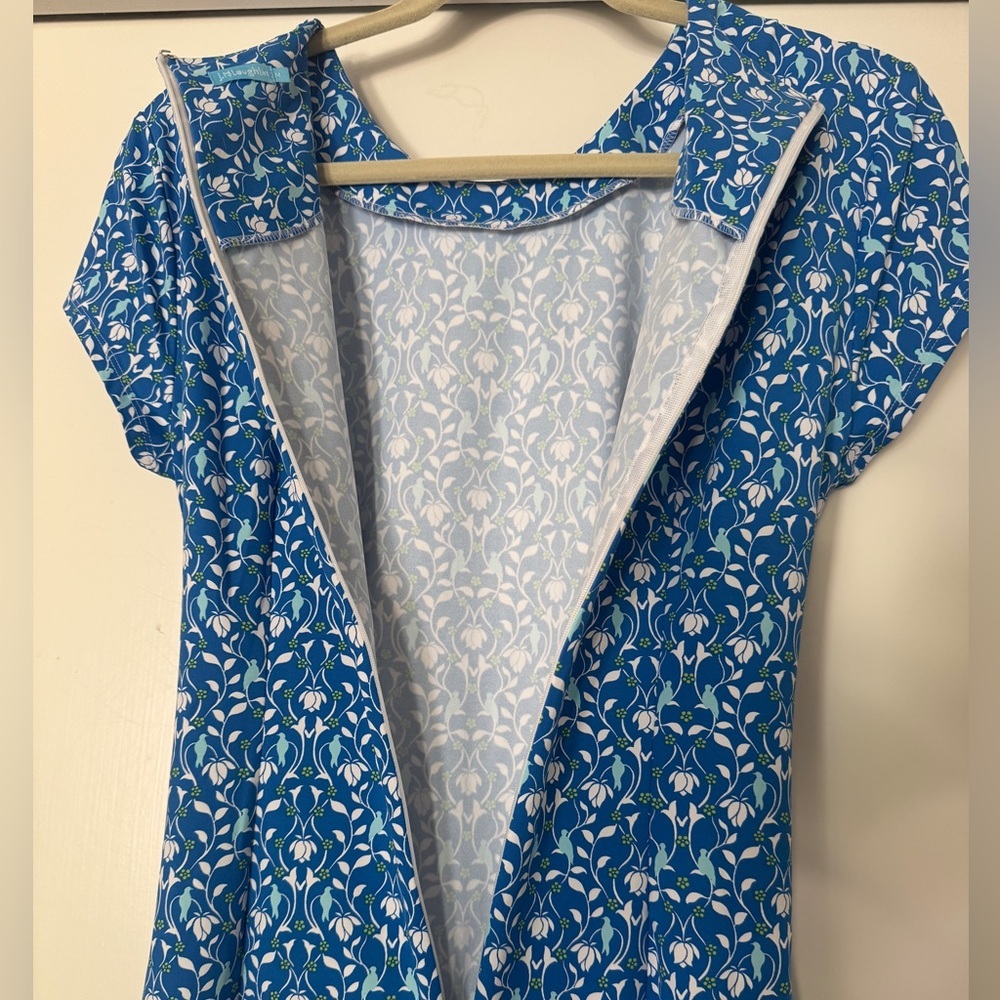 J. McLaughlin Blue Floral Stretch Knit Wrap Twist Dress M - Picture 7 of 8